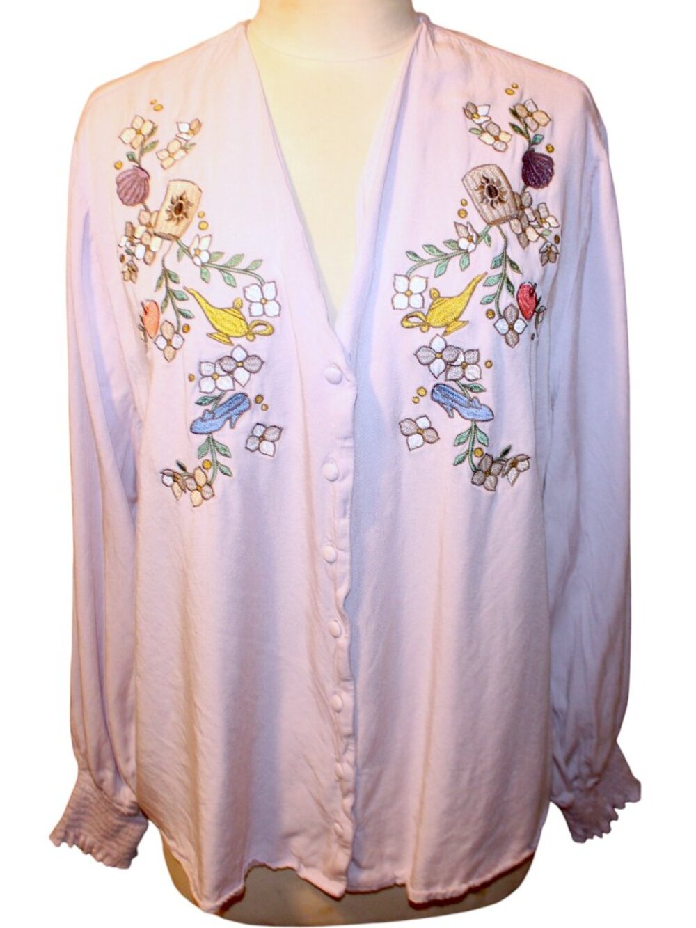 DISNEY HER UNIVERSE Lavender Princess Woven Button Shirt 2X Embroidered Romance
